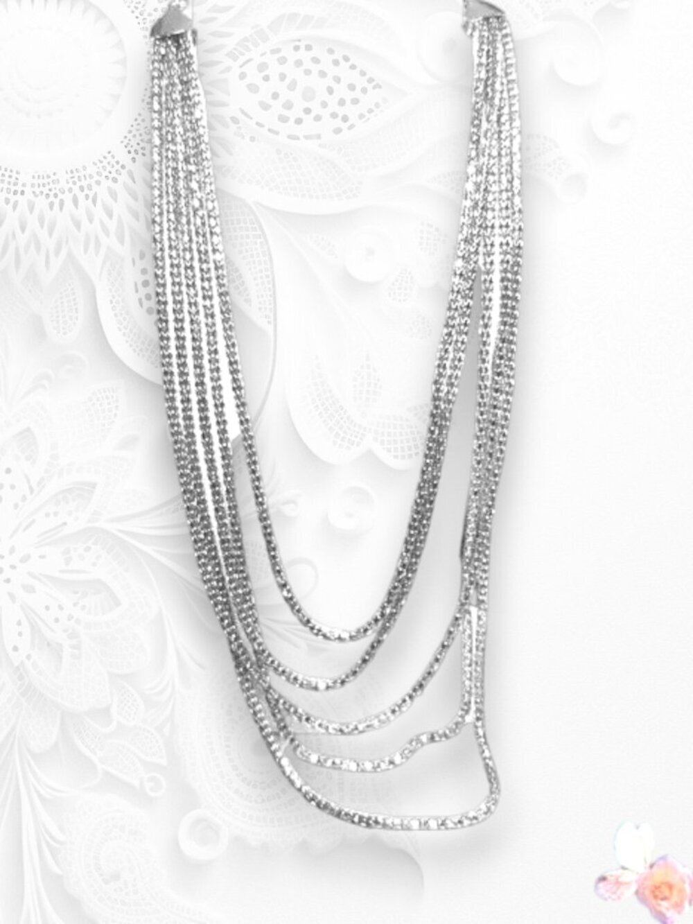 Chico’s Silver Tone Long Multi-Layered Chain Necklace 483